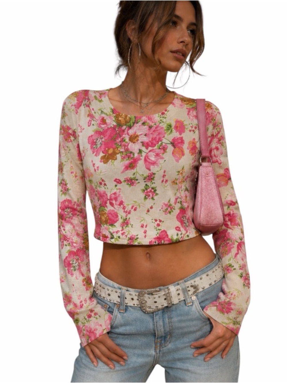 Y2K Charlotte Russe Floral Crop Sweater Feminine Coquette